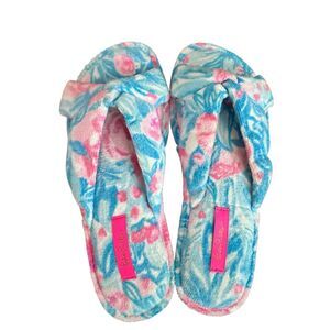 Lilly Pulitzer Terry Velour Slippers / My Little Peony / Bondi Blue - SZ: 7/8 -